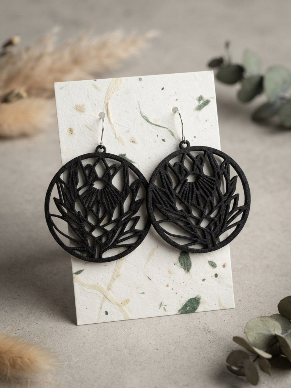 Black Floral Cutout Round Dangle Earrings - Women's Jewelry